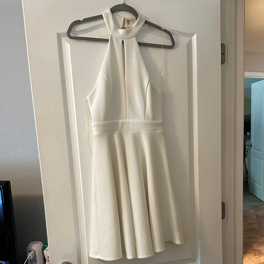 Altar'd State Cream Textured Halter Mini Dress